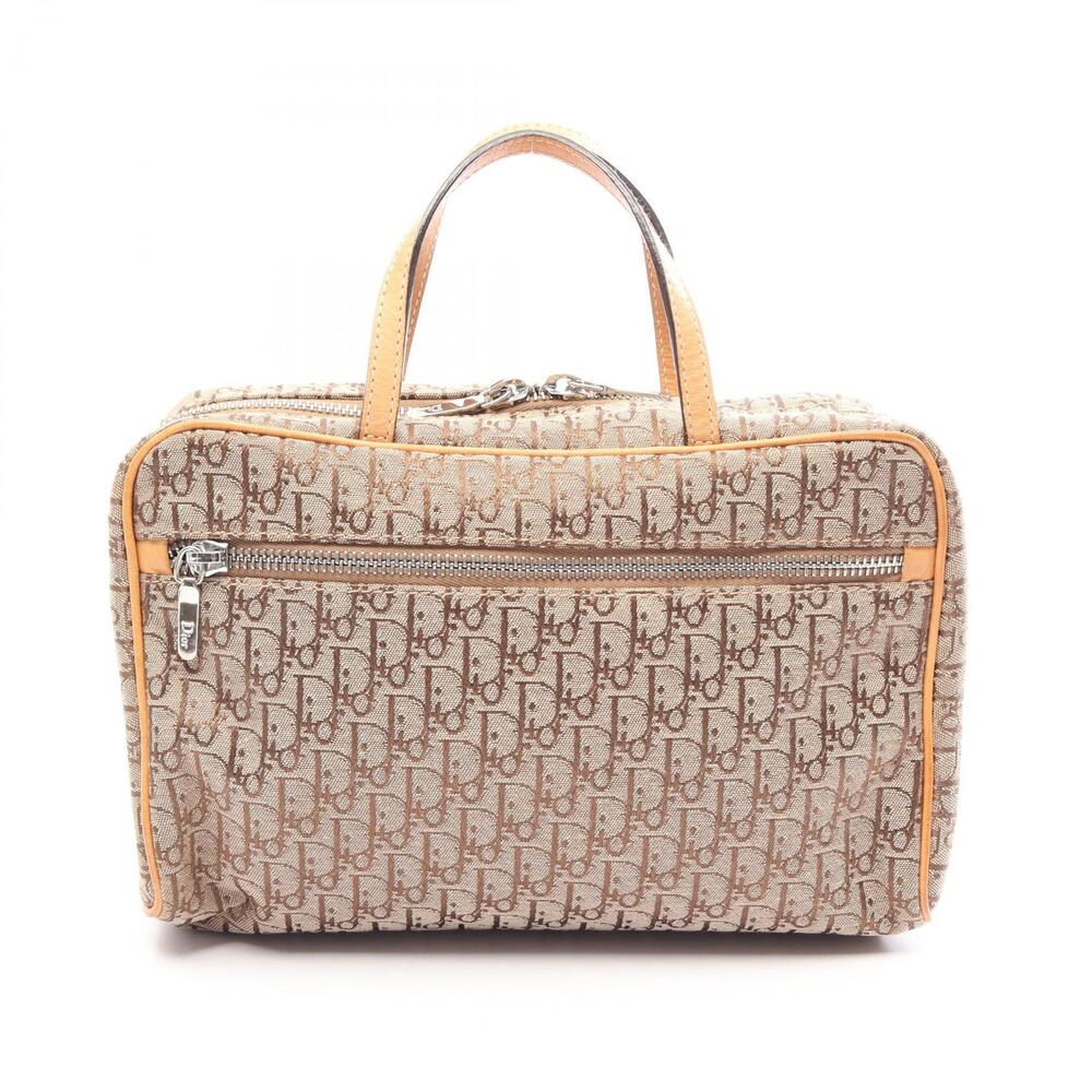 Christian Dior Trotter Handbag Canvas Leather Beige Cream Brown